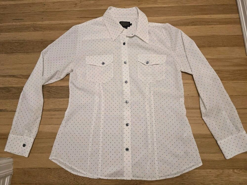 Pendleton Shirt Women 10 Blue Polka Dot Long Sleeve Button Blouse Casual